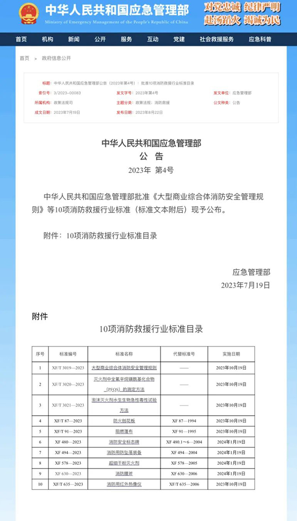 超細(xì)干粉滅火劑等10項(xiàng)消防救援行業(yè)標(biāo)準(zhǔn)正式發(fā)布